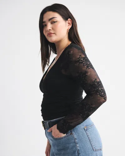 Abercrombie & Fitch A&f Zoe Bra-free Long-sleeve Lace Top In Black