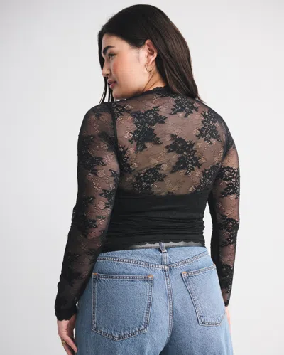 Abercrombie & Fitch A&f Zoe Bra-free Long-sleeve Lace Top In Black