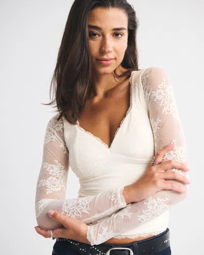 Abercrombie & Fitch A&f Zoe Bra-free Long-sleeve Lace Top In White