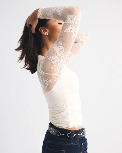 Abercrombie & Fitch A&f Zoe Bra-free Long-sleeve Lace Top In White