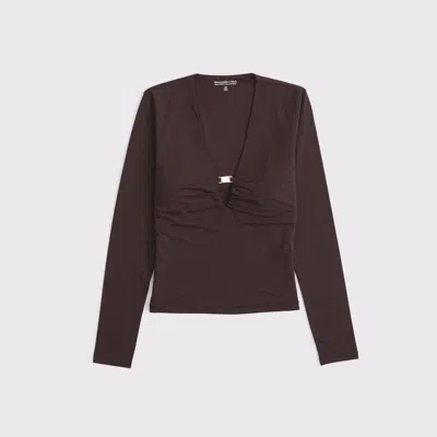 Abercrombie & Fitch Bra-free Hardware Long-sleeve Top In Brown