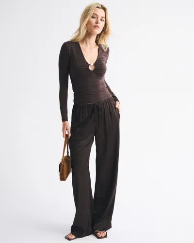 Abercrombie & Fitch Bra-free Hardware Long-sleeve Top In Brown