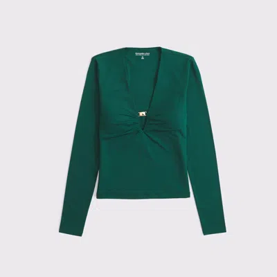 Abercrombie & Fitch Bra-free Hardware Long-sleeve Top In Green