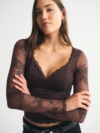 Abercrombie & Fitch A&f Zoe Bra-free Long-sleeve Lace Top In Brown