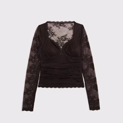 Abercrombie & Fitch A&f Zoe Bra-free Long-sleeve Lace Top In Brown