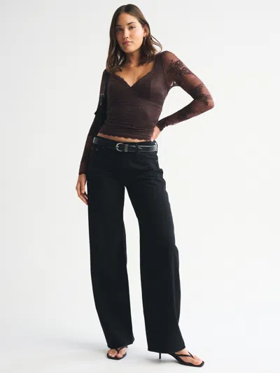 Abercrombie & Fitch A&f Zoe Bra-free Long-sleeve Lace Top In Brown