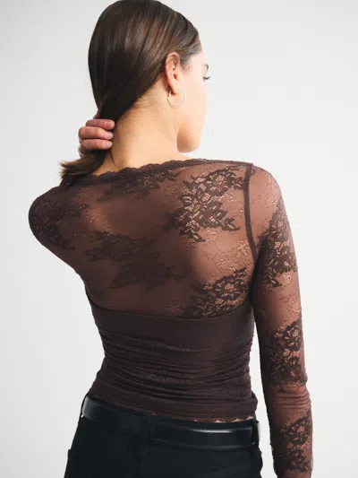 Abercrombie & Fitch A&f Zoe Bra-free Long-sleeve Lace Top In Brown