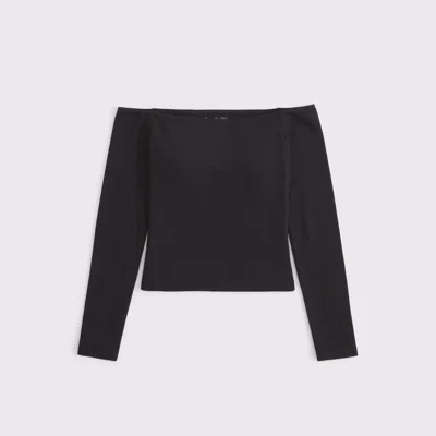 Abercrombie & Fitch Bra-free Off-the-shoulder Long-sleeve Top In Black