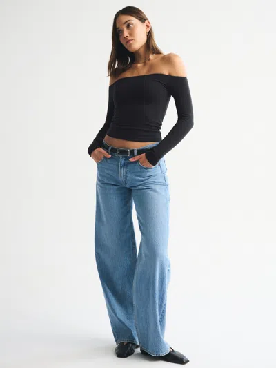 Abercrombie & Fitch Bra-free Off-the-shoulder Long-sleeve Top In Black