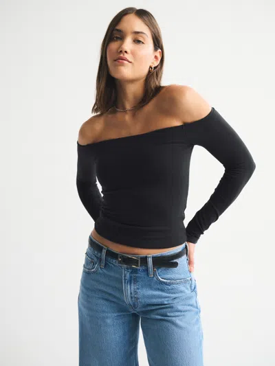 Abercrombie & Fitch Bra-free Off-the-shoulder Long-sleeve Top In Black