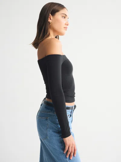 Abercrombie & Fitch Bra-free Off-the-shoulder Long-sleeve Top In Black