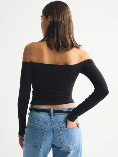 Abercrombie & Fitch Bra-free Off-the-shoulder Long-sleeve Top In Black
