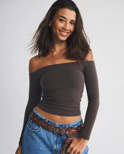 Abercrombie & Fitch Bra-free Off-the-shoulder Long-sleeve Top In Brown