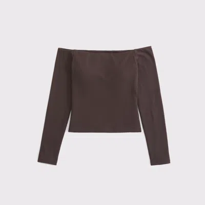 Abercrombie & Fitch Bra-free Off-the-shoulder Long-sleeve Top In Brown