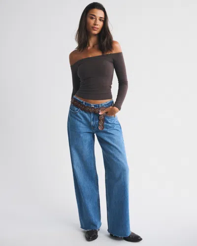 Abercrombie & Fitch Bra-free Off-the-shoulder Long-sleeve Top In Brown