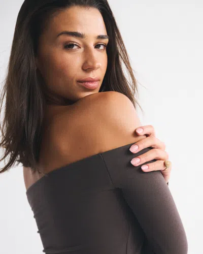 Abercrombie & Fitch Bra-free Off-the-shoulder Long-sleeve Top In Brown