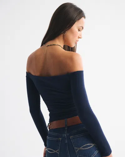 Abercrombie & Fitch Bra-free Off-the-shoulder Long-sleeve Top In Purple