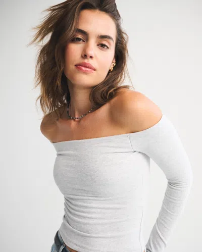 Abercrombie & Fitch Bra-free Off-the-shoulder Long-sleeve Top In Gray
