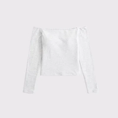 Abercrombie & Fitch Bra-free Off-the-shoulder Long-sleeve Top In Gray