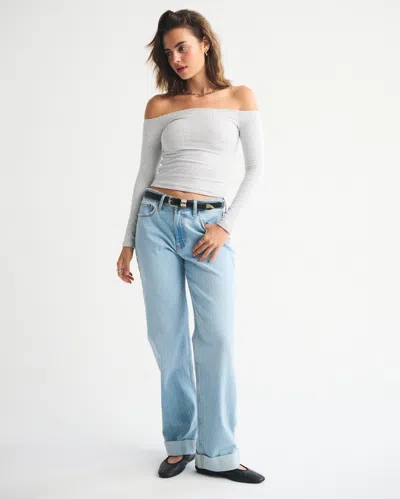 Abercrombie & Fitch Bra-free Off-the-shoulder Long-sleeve Top In Gray