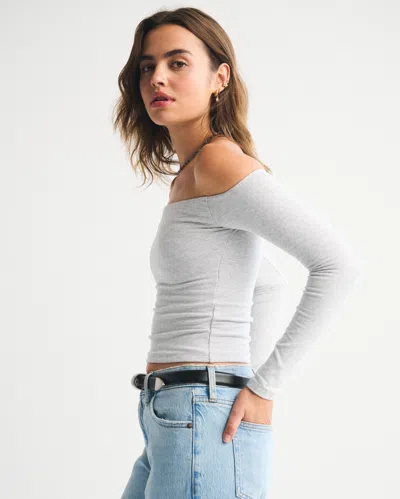 Abercrombie & Fitch Bra-free Off-the-shoulder Long-sleeve Top In Gray