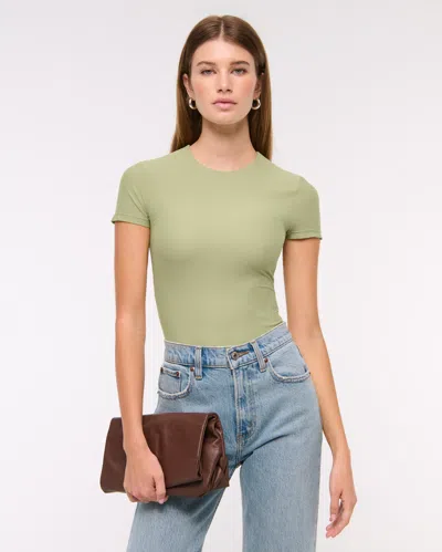 Abercrombie & Fitch Soft Matte Seamless Tee Bodysuit In Green