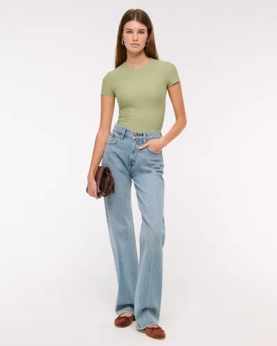 Abercrombie & Fitch Soft Matte Seamless Tee Bodysuit In Green