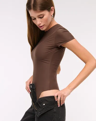 Abercrombie & Fitch Soft Matte Seamless Tee Bodysuit In Brown
