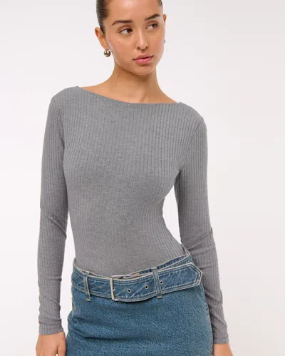 Abercrombie & Fitch Long-sleeve Wide Rib Slash Bodysuit In Gray
