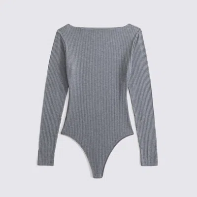 Abercrombie & Fitch Long-sleeve Wide Rib Slash Bodysuit In Gray