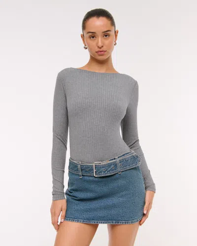 Abercrombie & Fitch Long-sleeve Wide Rib Slash Bodysuit In Gray