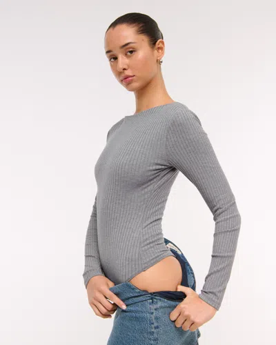 Abercrombie & Fitch Long-sleeve Wide Rib Slash Bodysuit In Gray