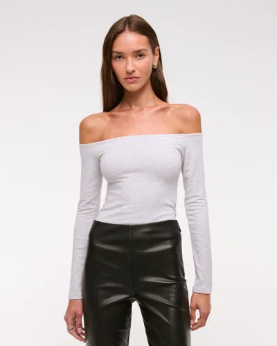 Abercrombie & Fitch Cotton-blend Seamless Fabric Off-the-shoulder Top In Gray