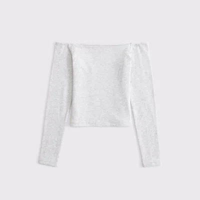 Abercrombie & Fitch Cotton-blend Seamless Fabric Off-the-shoulder Top In Gray