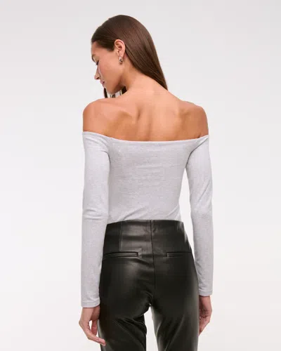 Abercrombie & Fitch Cotton-blend Seamless Fabric Off-the-shoulder Top In Gray