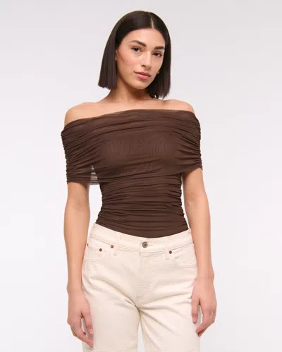 Abercrombie & Fitch Mesh Foldover Bodysuit In Brown
