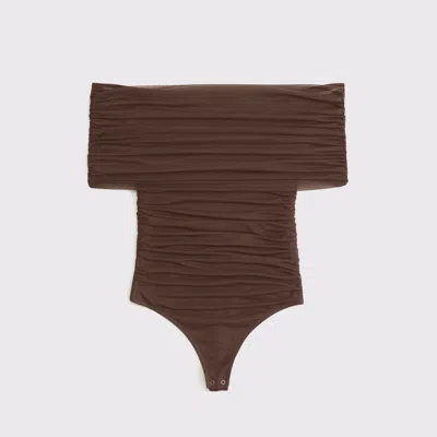 Abercrombie & Fitch Mesh Foldover Bodysuit In Brown