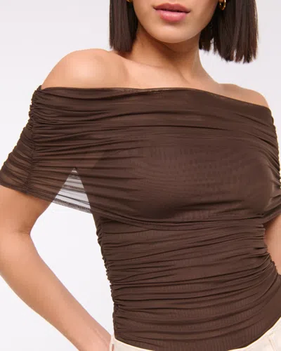 Abercrombie & Fitch Mesh Foldover Bodysuit In Brown