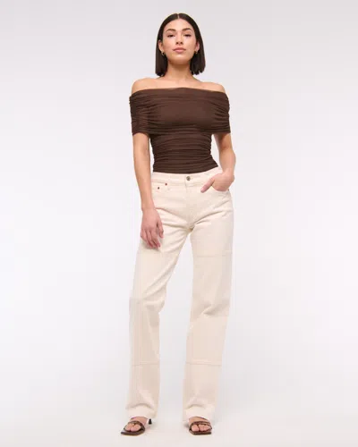 Abercrombie & Fitch Mesh Foldover Bodysuit In Brown