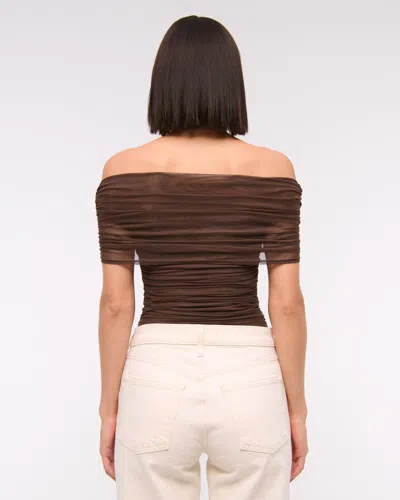 Abercrombie & Fitch Mesh Foldover Bodysuit In Brown