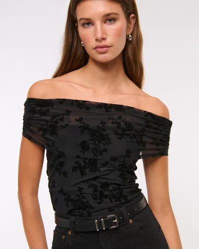 Abercrombie & Fitch Mesh Foldover Bodysuit In Black