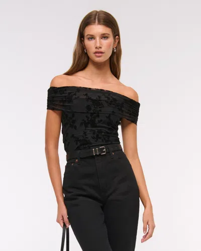 Abercrombie & Fitch Mesh Foldover Bodysuit In Black