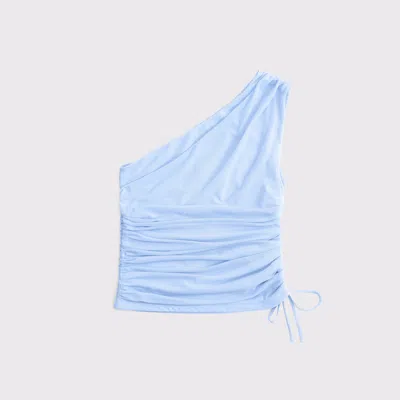 Abercrombie & Fitch One-shoulder Cinched Tie Top In Blue