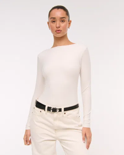 Abercrombie & Fitch Long-sleeve Wide Rib Slash Bodysuit In White