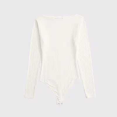 Abercrombie & Fitch Long-sleeve Wide Rib Slash Bodysuit In White