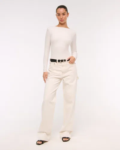 Abercrombie & Fitch Long-sleeve Wide Rib Slash Bodysuit In White