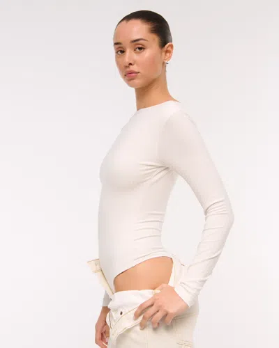 Abercrombie & Fitch Long-sleeve Wide Rib Slash Bodysuit In White