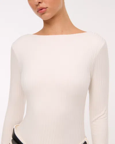 Abercrombie & Fitch Long-sleeve Wide Rib Slash Bodysuit In White