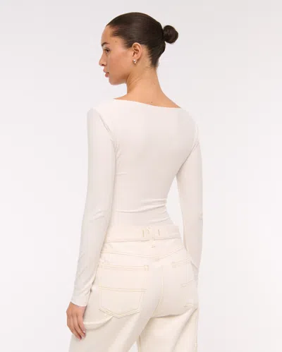 Abercrombie & Fitch Long-sleeve Wide Rib Slash Bodysuit In White