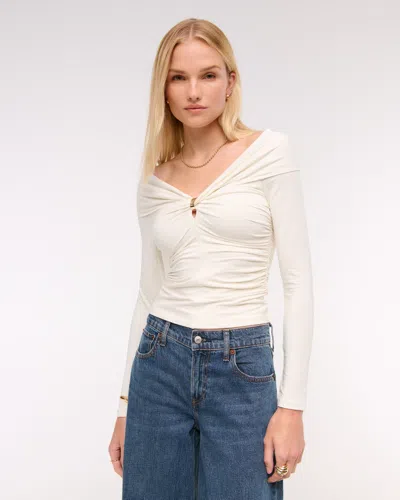 Abercrombie & Fitch Off-the-shoulder Hardware Top In Neutral